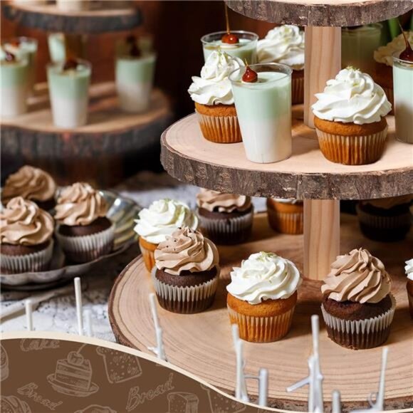 5 Tiered Rustic Wood Cupcake Stand, Detachable Large Slices Round - Picture 7 of 8